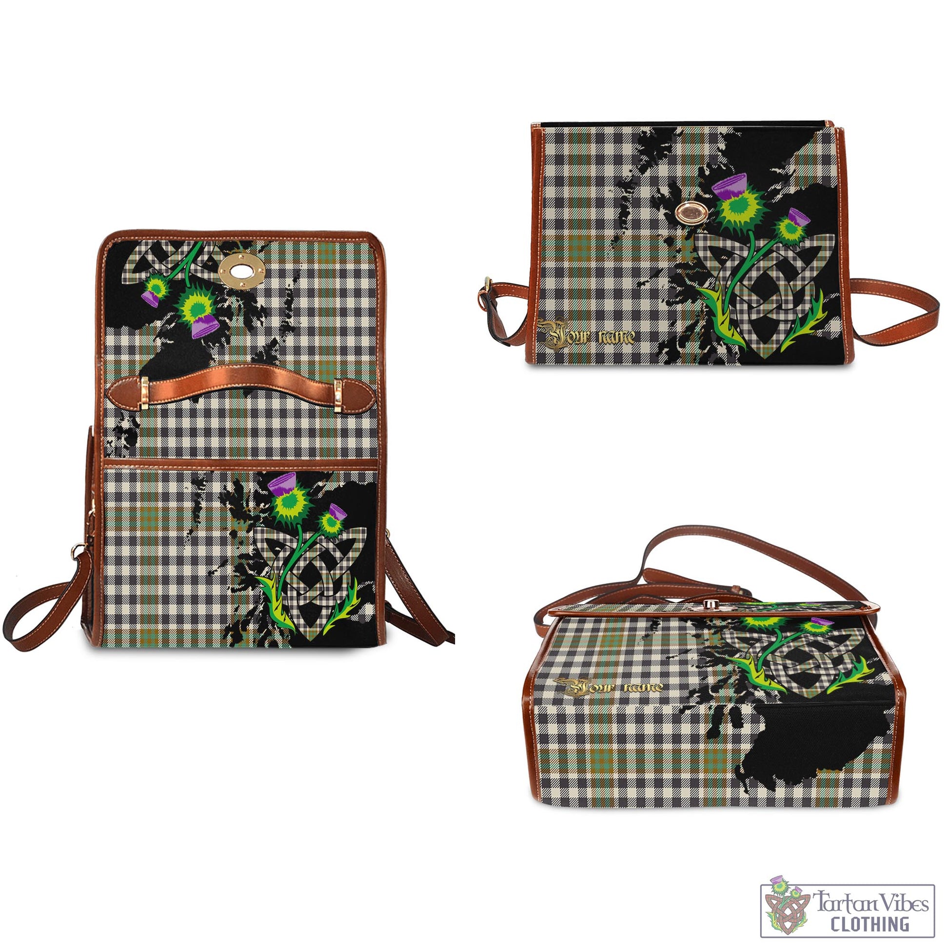 Tartan Vibes Clothing Burns Check Tartan Waterproof Canvas Bag with Scotland Map and Thistle Celtic Accents