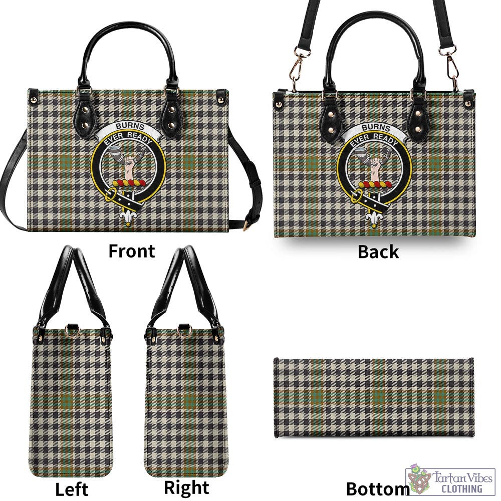 Tartan Vibes Clothing Burns Check Tartan Luxury Leather Handbags with Family Crest