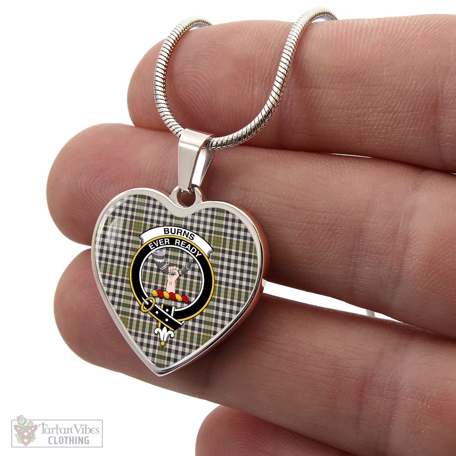 Tartan Vibes Clothing Burns Check Tartan Heart Necklace with Family Crest