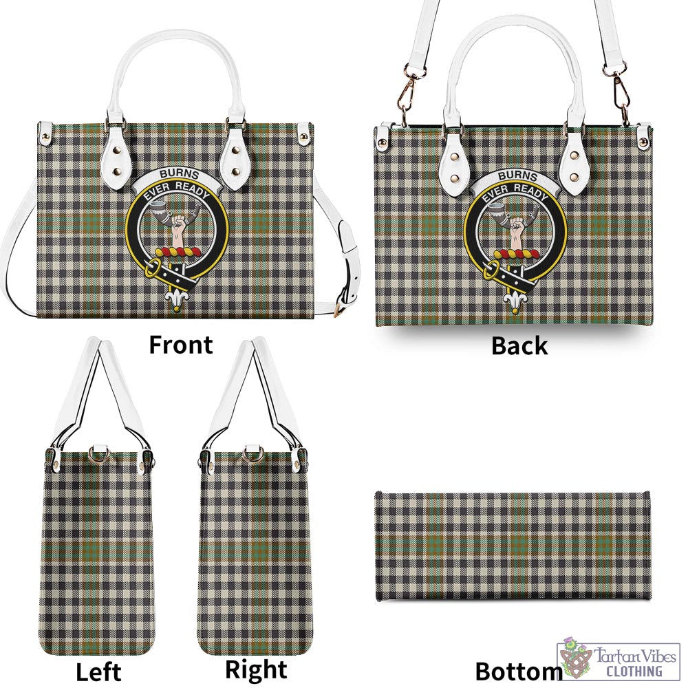 Tartan Vibes Clothing Burns Check Tartan Luxury Leather Handbags with Family Crest