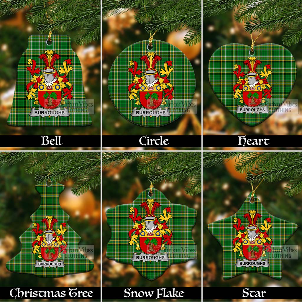 Tartan Vibes Clothing Burroughs Irish Clan Tartan Christmas Ceramic Ornament with Coat of Arms