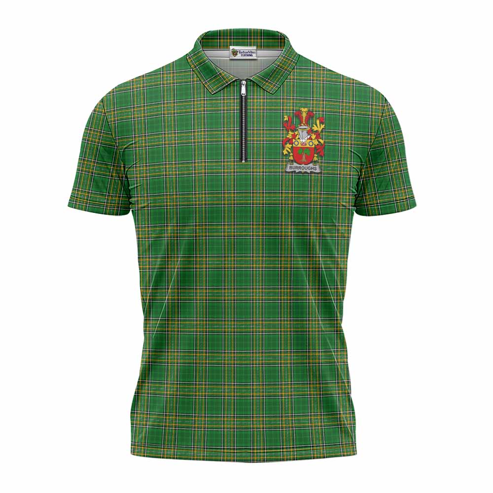 Burroughs Irish Clan Tartan Zipper Polo Shirt with Coat of Arms