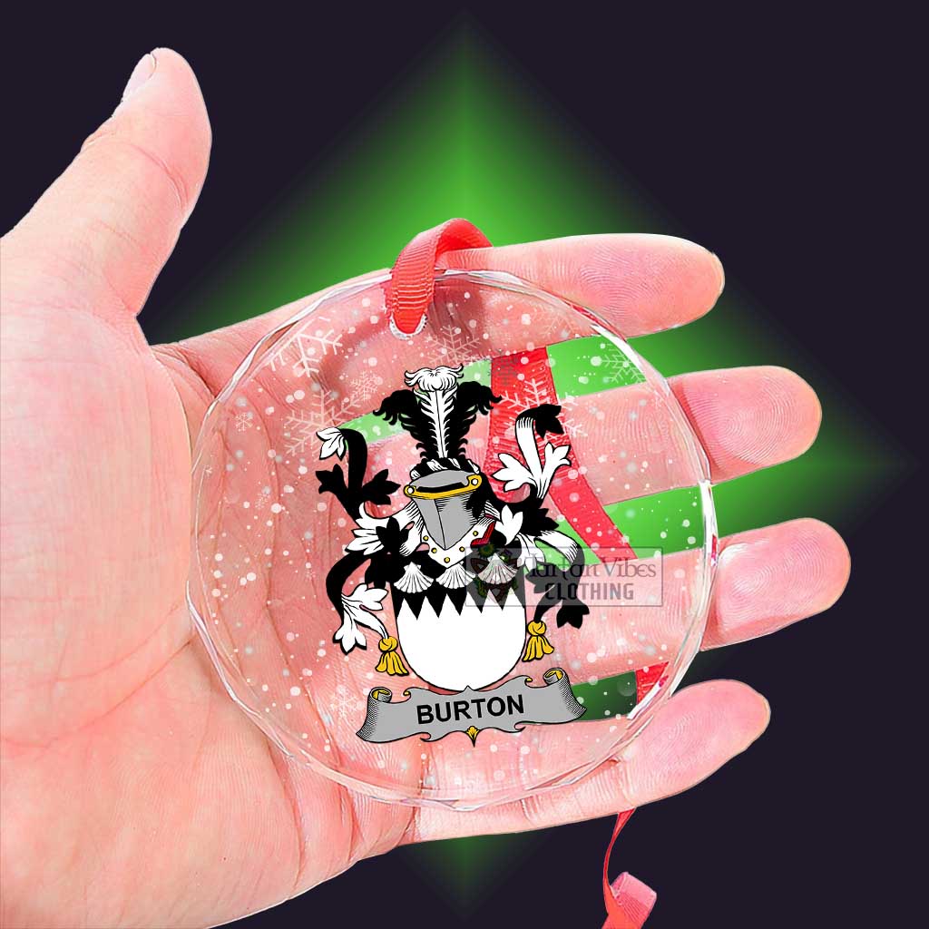 Tartan Vibes Clothing Burton Irish Clan Christmas Glass Ornament with Coat of Arms