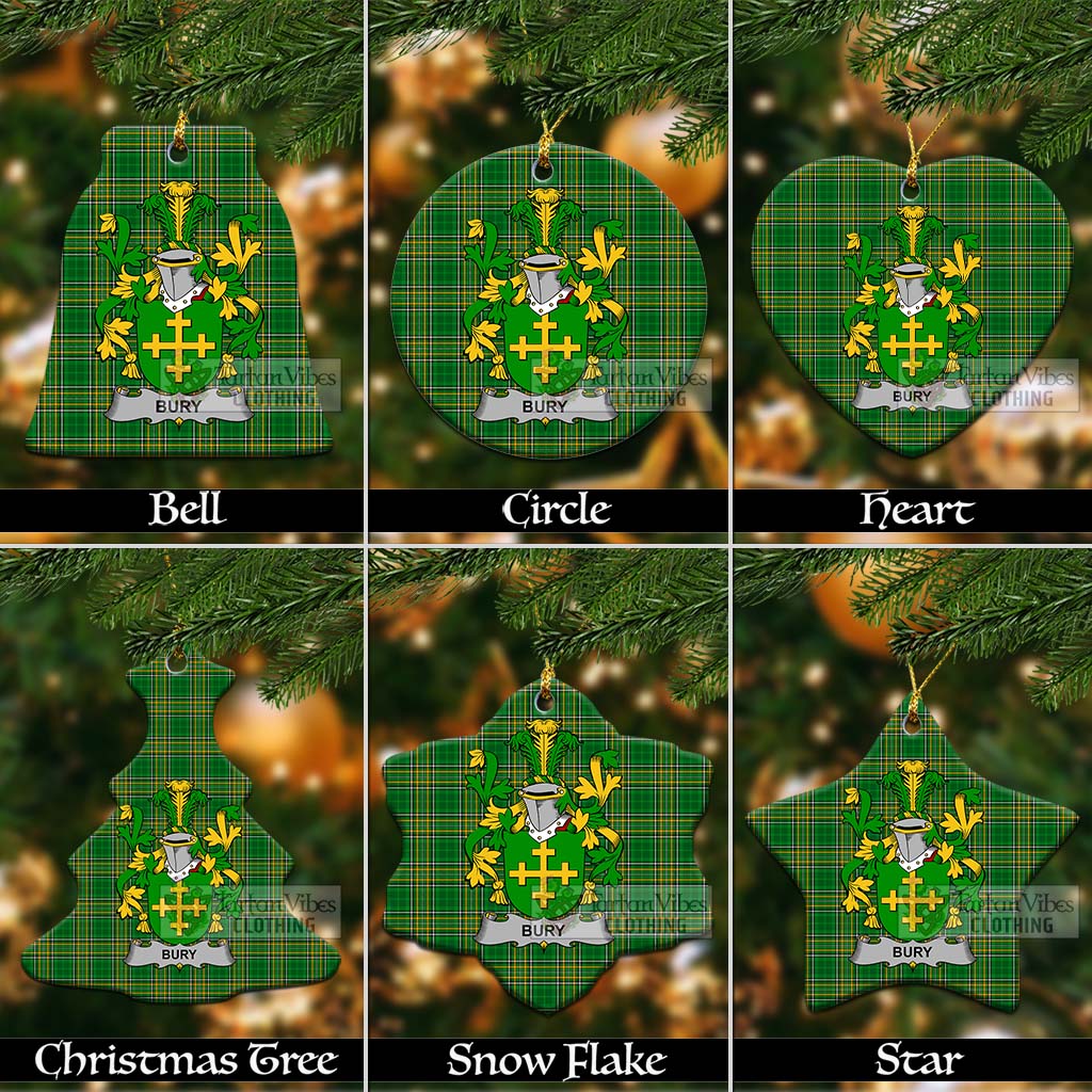 Tartan Vibes Clothing Bury Irish Clan Tartan Christmas Ceramic Ornament with Coat of Arms