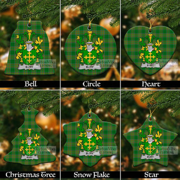 Bury Irish Clan Tartan Christmas Ceramic Ornament with Coat of Arms