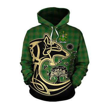 Bury Irish Tartan Cotton Hoodie with Coat of Arms Celtic Wolf Style