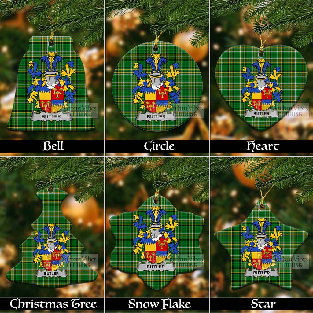 Tartan Vibes Clothing Butler Irish Clan Tartan Christmas Ceramic Ornament with Coat of Arms