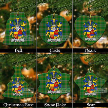 Butler Irish Clan Tartan Christmas Ceramic Ornament with Coat of Arms