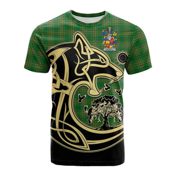 Butler Irish Tartan Cotton T-shirt with Coat of Arms Celtic Wolf Style