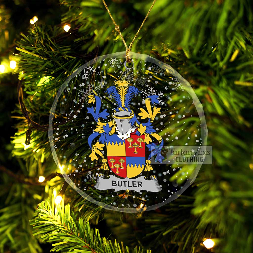 Butler Irish Clan Christmas Glass Ornament with Coat of Arms Transparent Glass Circle - 2D-tartanvibesclothing