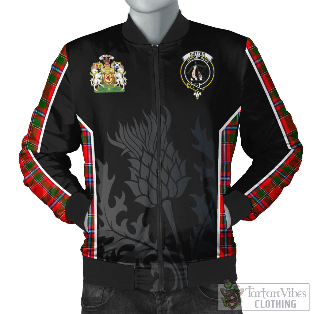 Tartan Vibes Clothing Butter Tartan Bomber Jacket with Family Crest and Scottish Thistle Vibes Sport Style