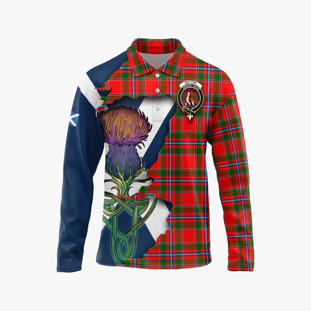 Butter Tartan Family Crest Long Sleeve Polo Shirt Scottish Thistle Celtic Inspired Unisex - Tartan Vibes Clothing