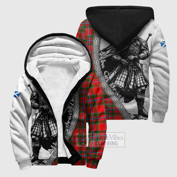 Butter Tartan Clan Crest Sherpa Hoodie with Highlander Warrior Celtic Style