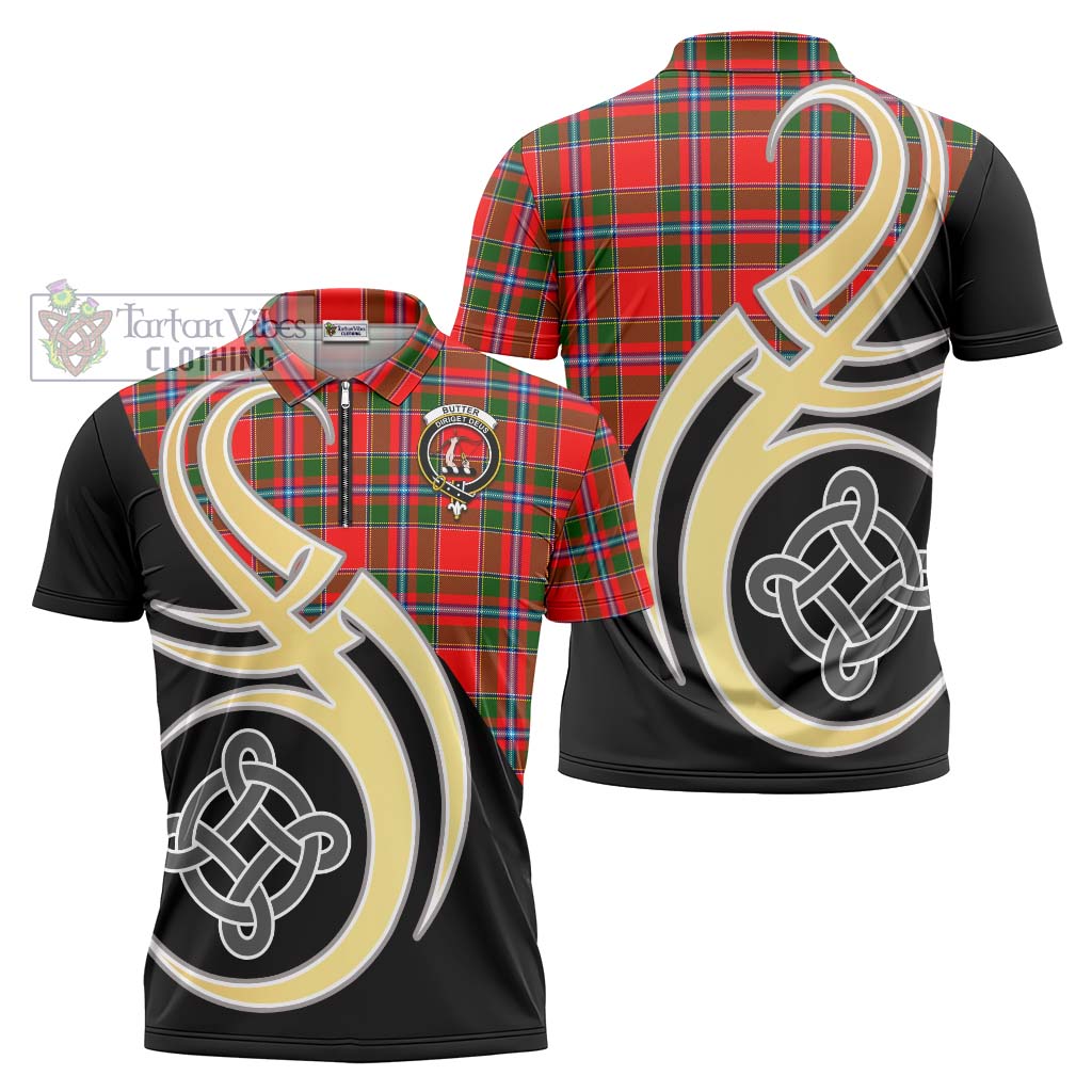 Tartan Vibes Clothing Butter Tartan Zipper Polo Shirt with Family Crest and Celtic Symbol Style