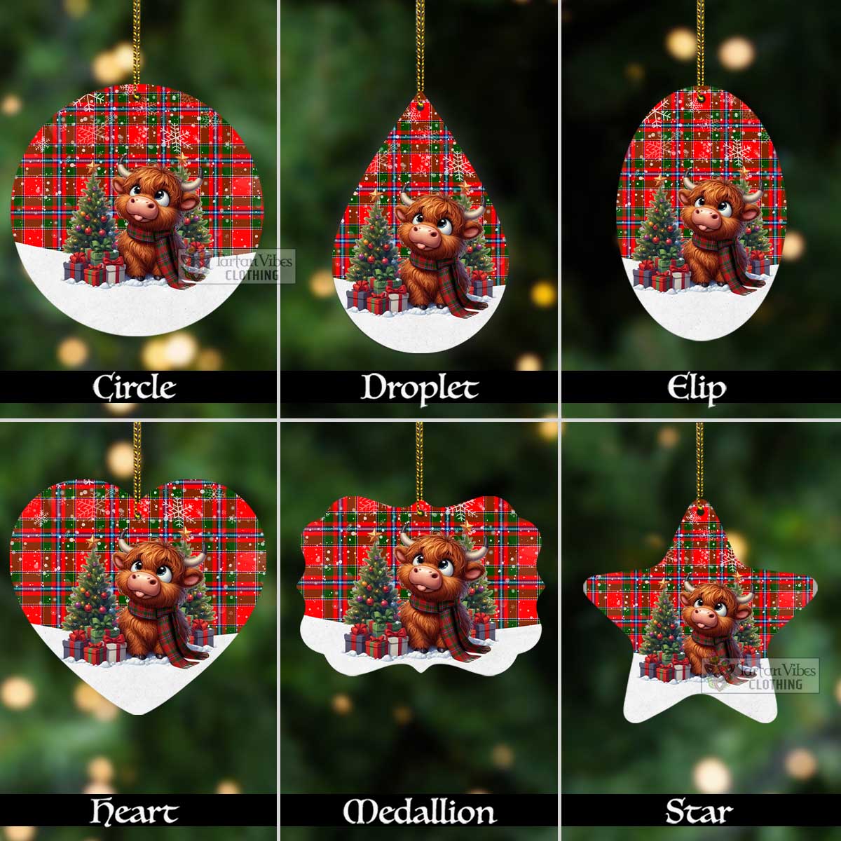 Tartan Vibes Clothing Butter Tartan Christmas Aluminium Ornament with Adorable Highland Coo