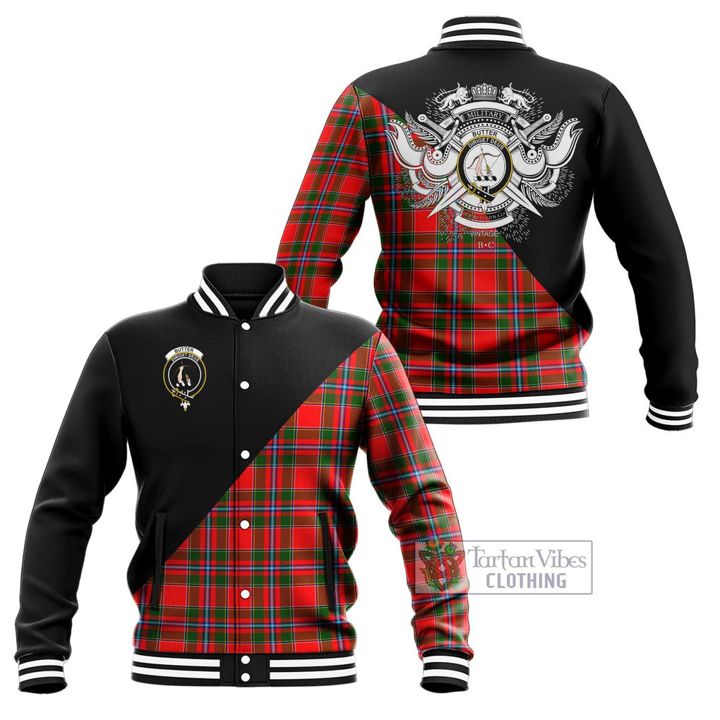 Butter Tartan Baseball Jacket with Family Crest and Military Logo Style Unisex - Tartanvibesclothing Shop