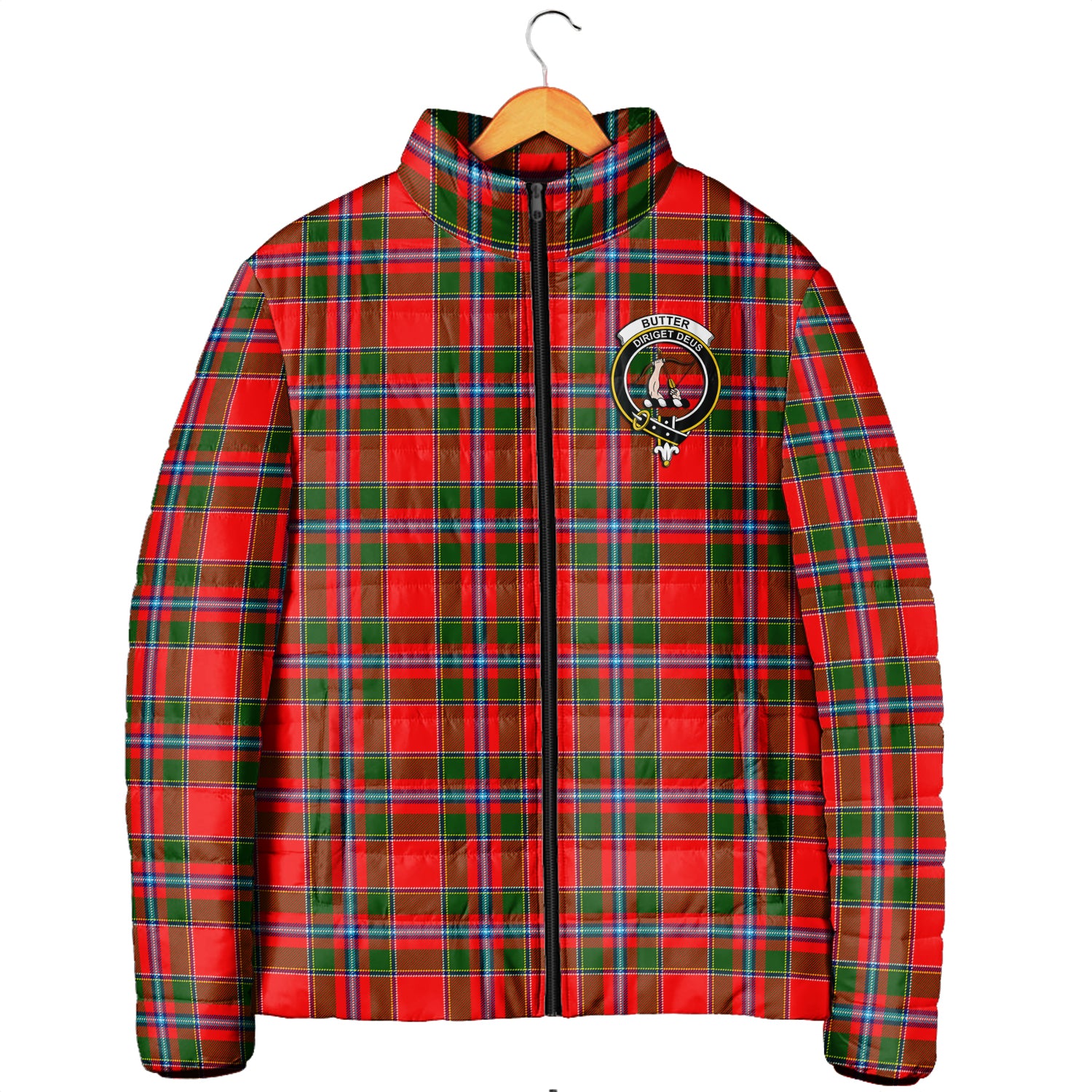 Butter Tartan Padded Jacket with Family Crest Men's Padded Jacket - Tartan Vibes Clothing