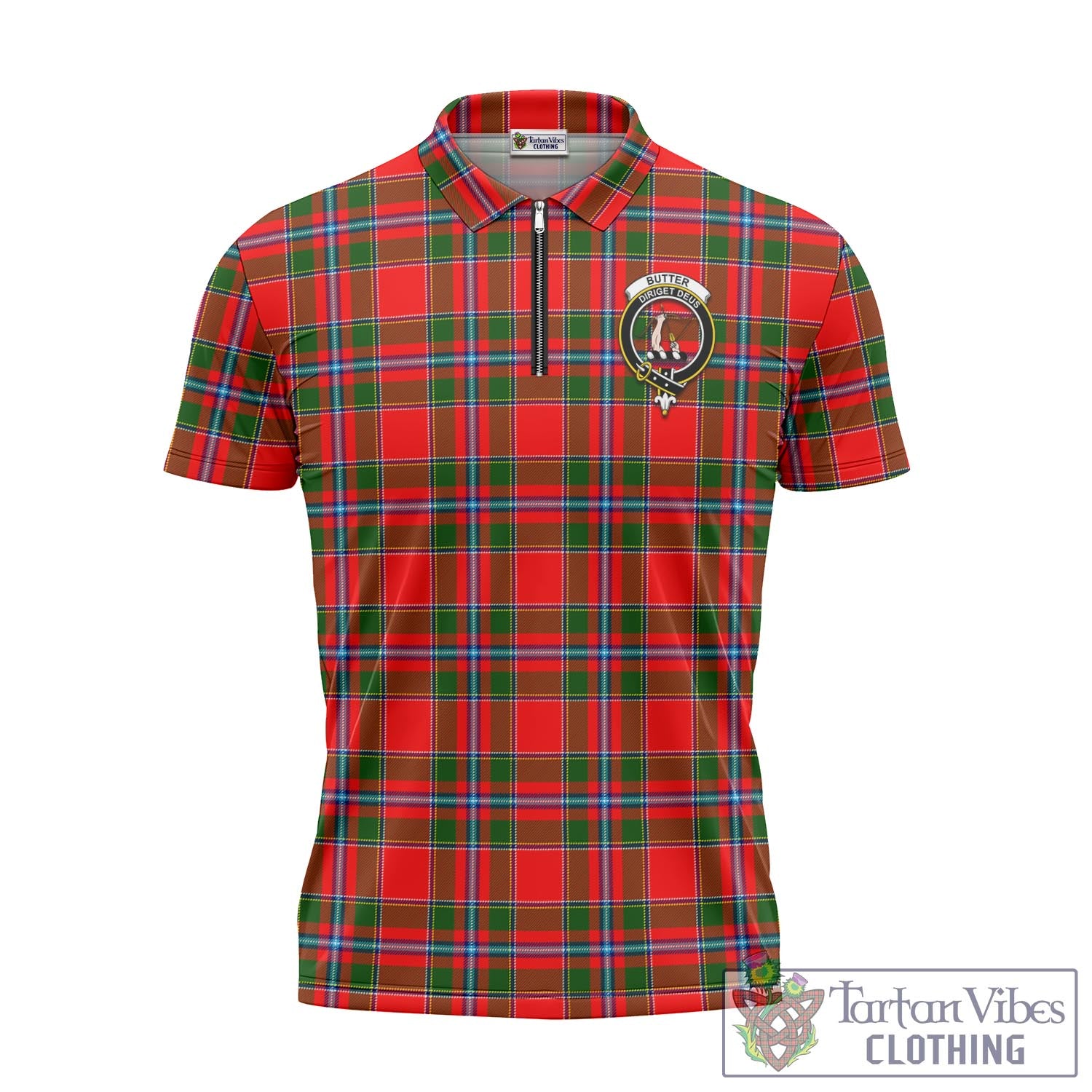 Tartan Vibes Clothing Butter Tartan Zipper Polo Shirt with Family Crest