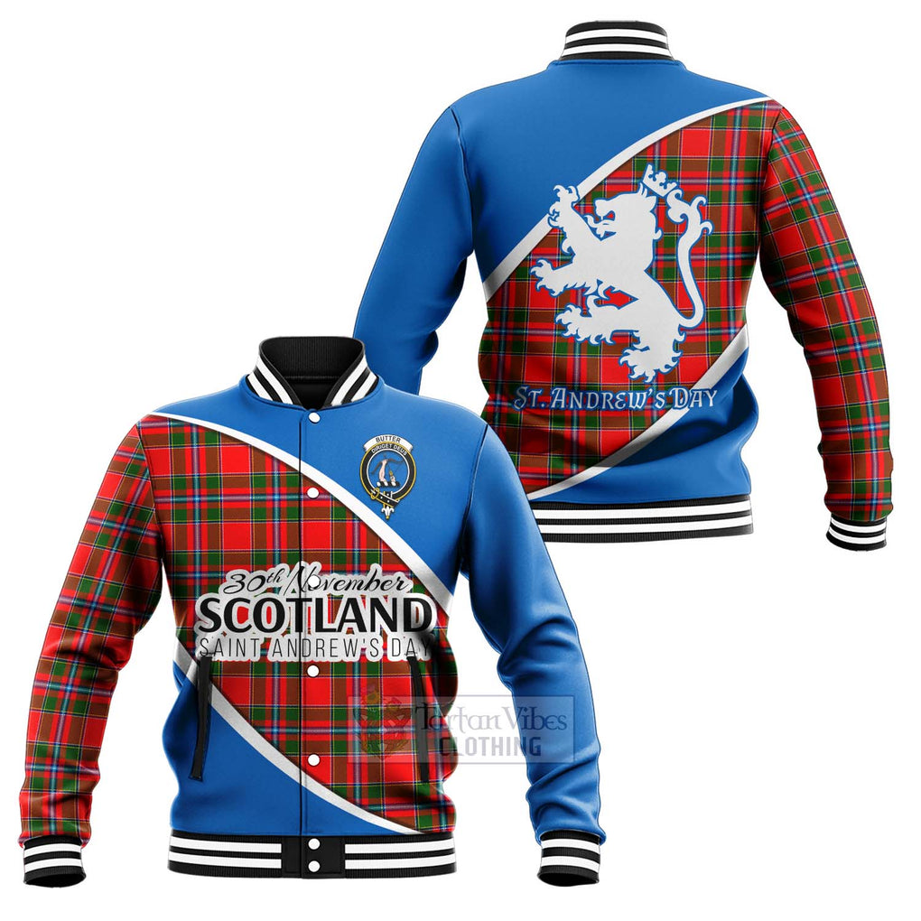 Tartan Vibes Clothing Butter Family Crest Tartan Baseball Jacket Celebrate Saint Andrew's Day in Style