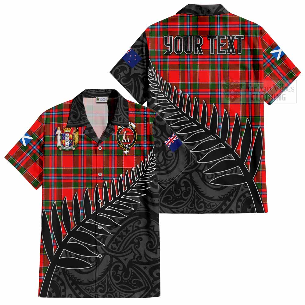 Tartan Vibes Clothing Butter Crest Tartan Short Sleeve Button Shirt with New Zealand Silver Fern Half Style