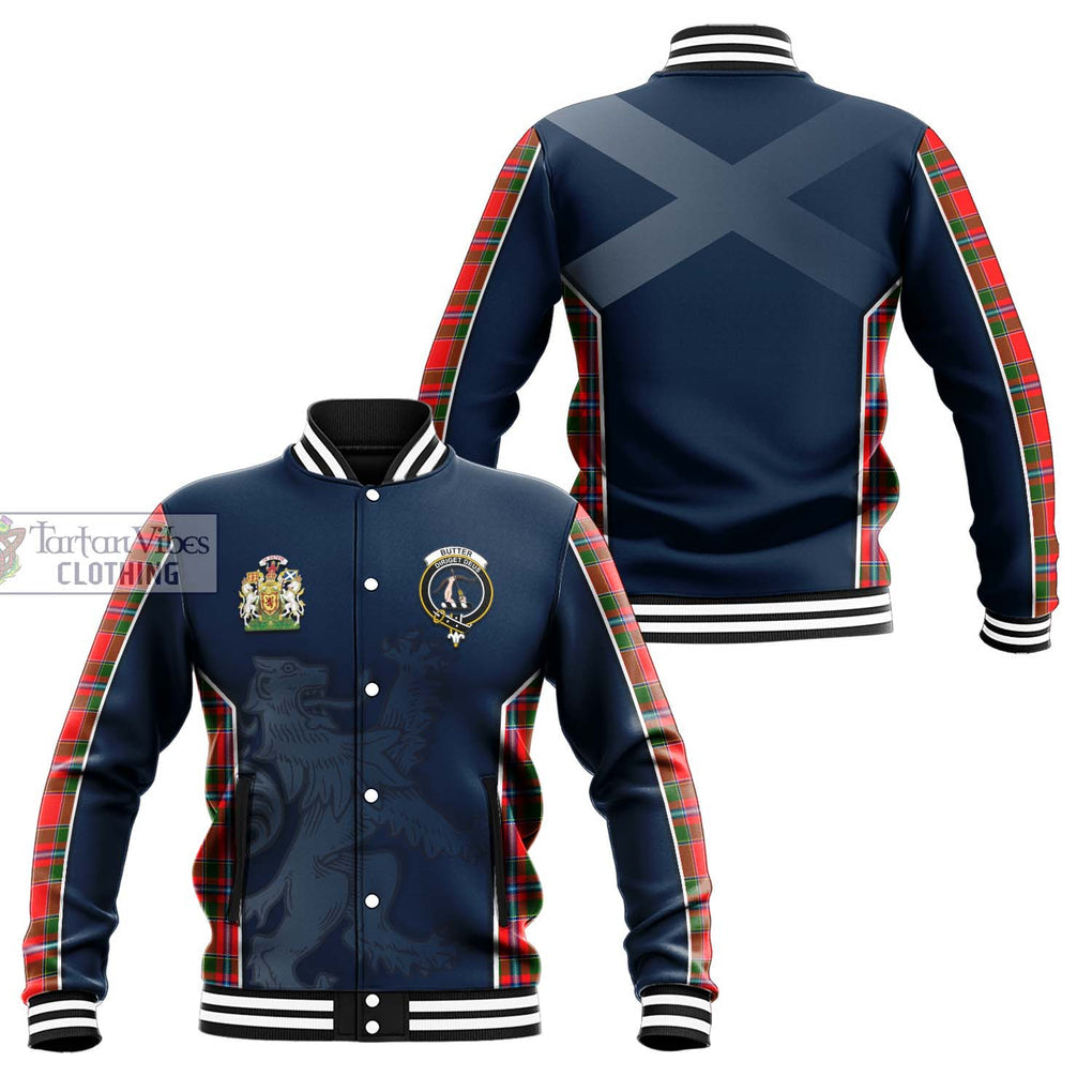 Butter Tartan Baseball Jacket with Family Crest and Lion Rampant Vibes Sport Style Unisex - Tartan Vibes Clothing