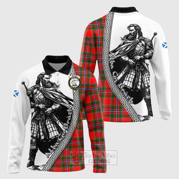 Butter Tartan Clan Crest Long Sleeve Polo Shirt with Highlander Warrior Celtic Style