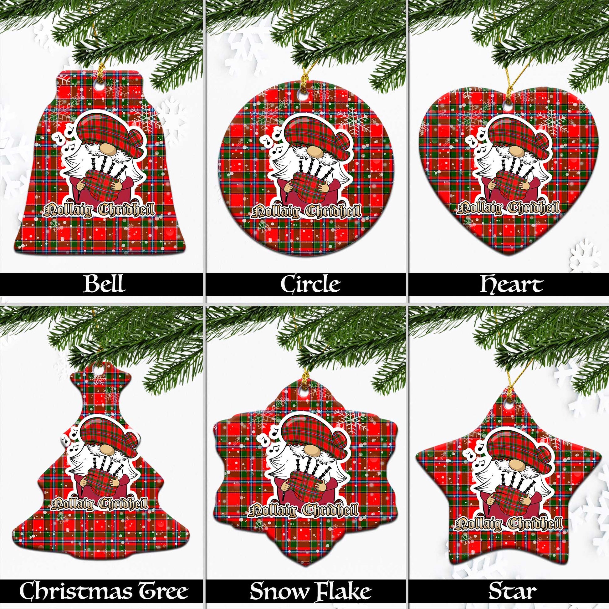 Butter Tartan Christmas Ornaments with Scottish Gnome Playing Bagpipes Ceramic - Tartanvibesclothing