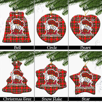 Butter Tartan Christmas Ceramic Ornaments with Scottish Gnome Playing Bagpipes