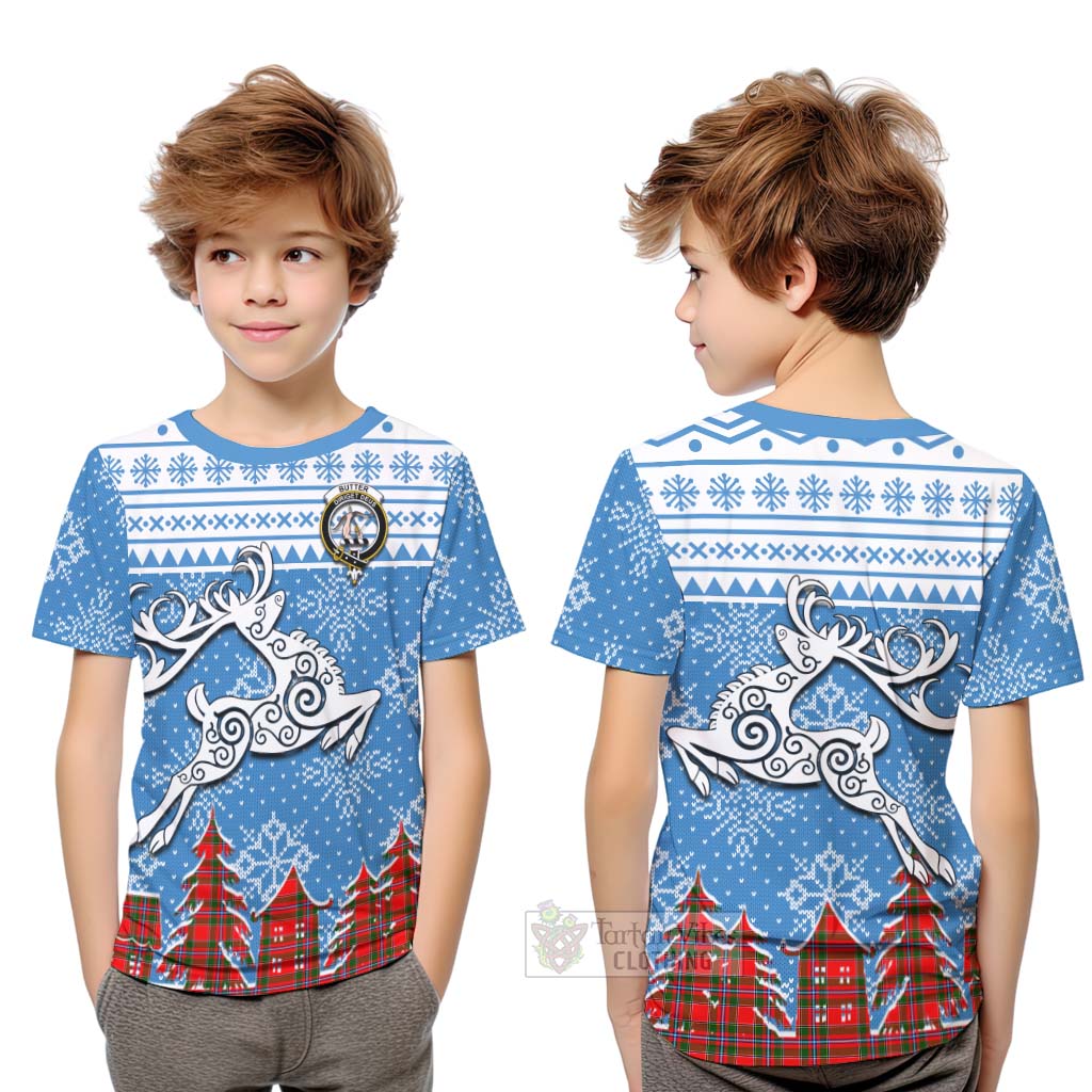 Tartan Vibes Clothing Butter Clan Christmas Kid T-Shirt Celtic Reindeer Style