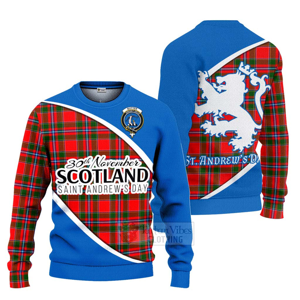 Tartan Vibes Clothing Butter Family Crest Tartan Knitted Sweater Celebrate Saint Andrew's Day in Style