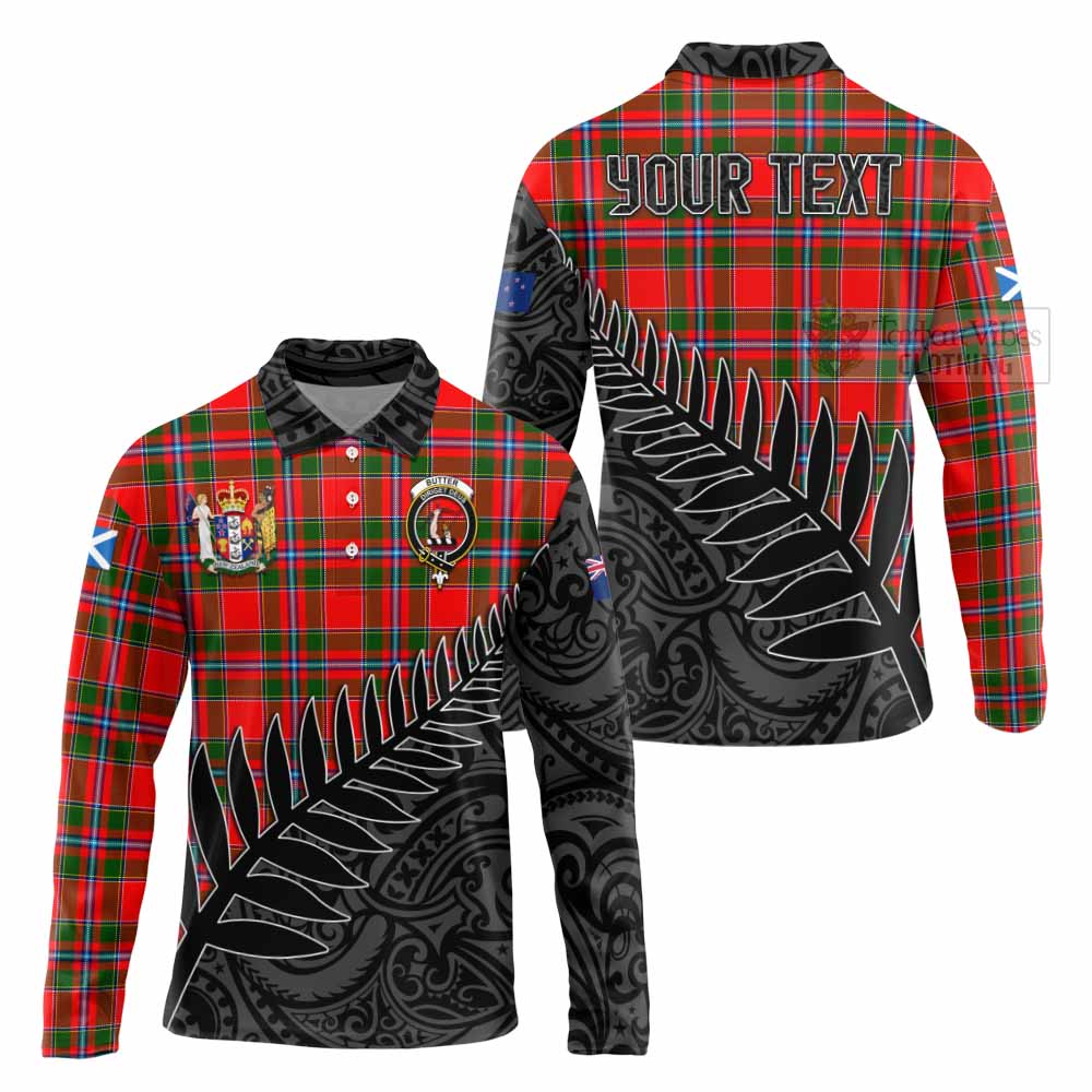 Tartan Vibes Clothing Butter Crest Tartan Long Sleeve Polo Shirt with New Zealand Silver Fern Half Style