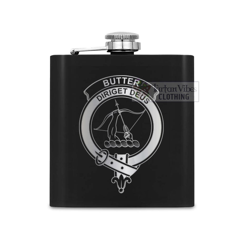 Tartan Vibes Clothing Butter Crest Hip Flask Set 7oz Black Stainless Steel with A Gift Box