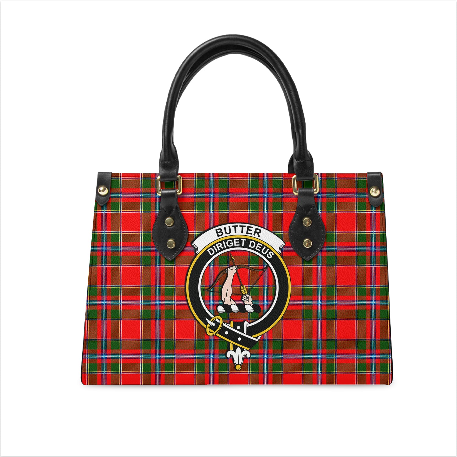 Butter Tartan Leather Bag with Family Crest One Size 29*11*20 cm