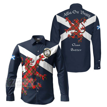 Butter Tartan Lion Rampant Long Sleeve Button Shirt Proudly Display Your Heritage with Alba Gu Brath and Clan Name Men's Shirt S - Tartan Vibes Clothing