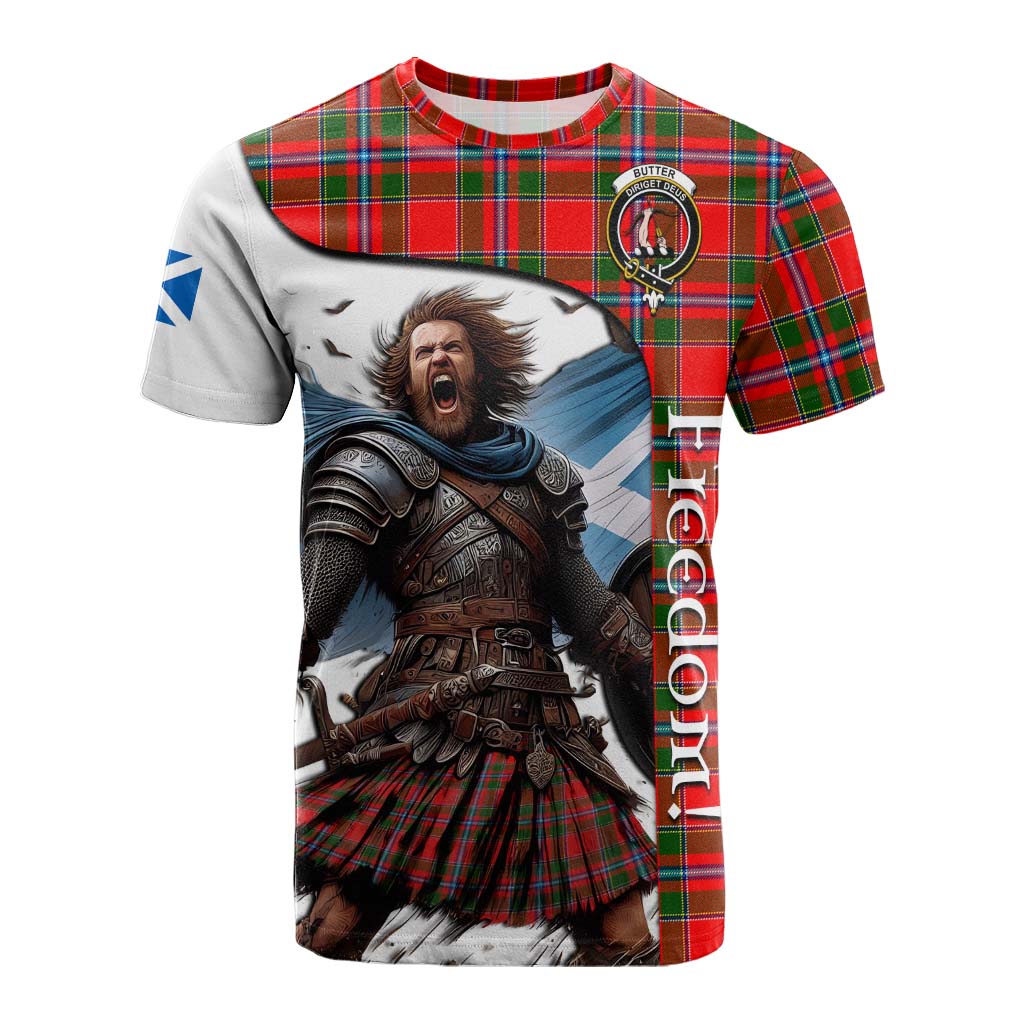 Tartan Vibes Clothing Butter Crest Tartan Cotton T-shirt Inspired by the Freedom of Scottish Warrior