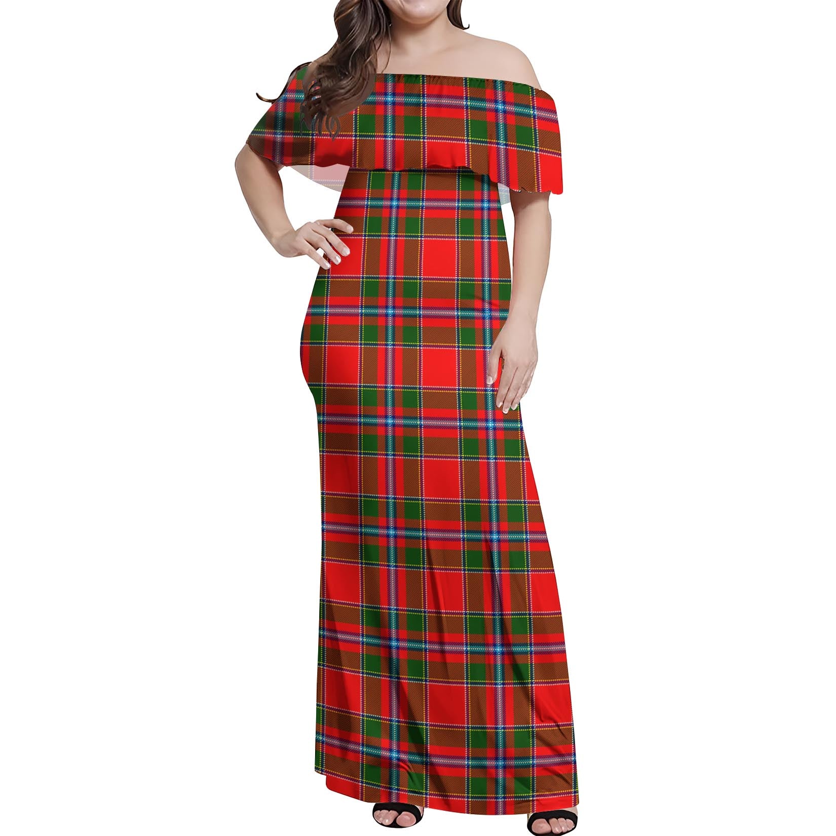 Butter Tartan Off Shoulder Long Dress Women's Dress - Tartanvibesclothing