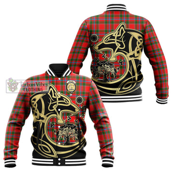 Butter Tartan Baseball Jacket with Family Crest Celtic Wolf Style