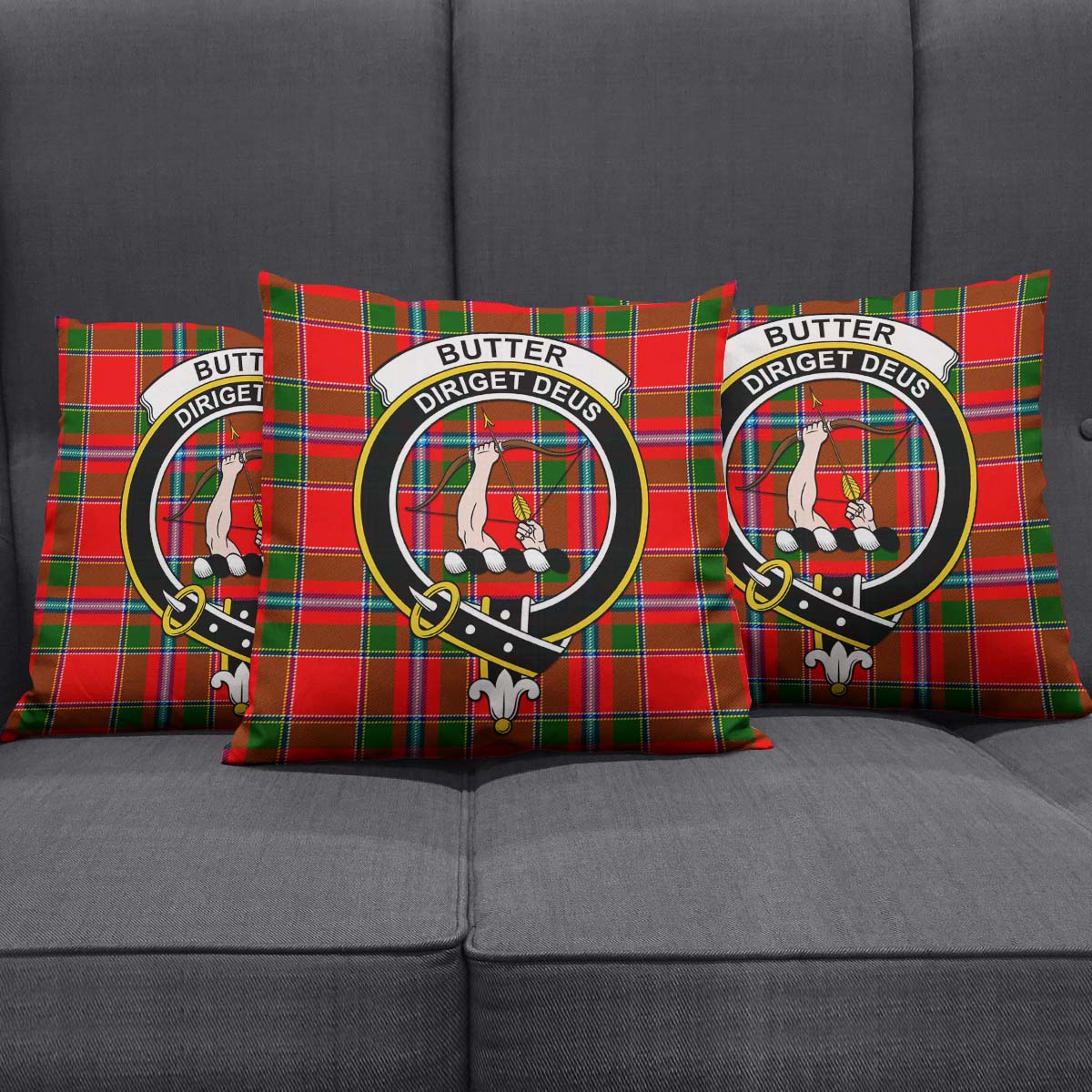 Butter Tartan Pillow Cover with Family Crest Square Pillow Cover - Tartanvibesclothing