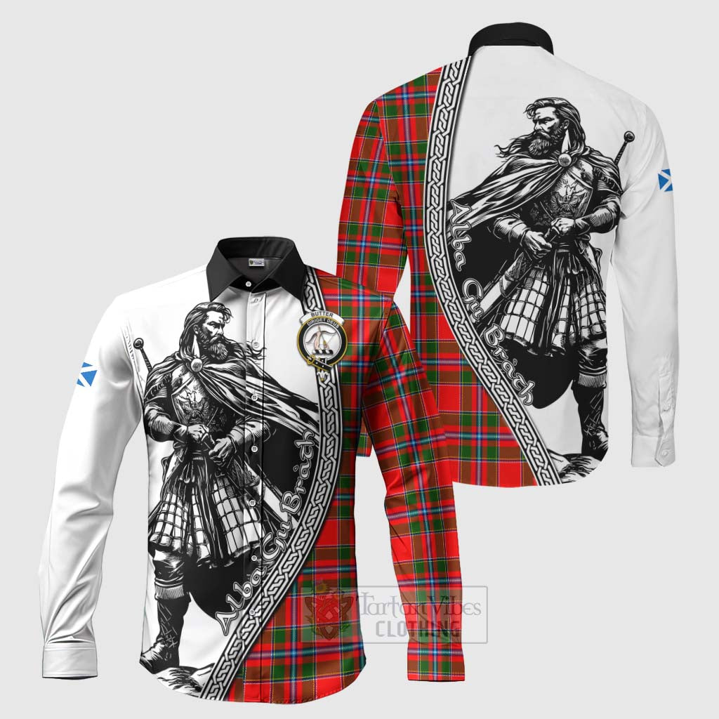 Tartan Vibes Clothing Butter Tartan Clan Crest Long Sleeve Button Shirt with Highlander Warrior Celtic Style