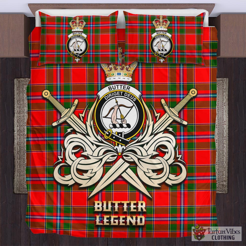 Tartan Vibes Clothing Butter Tartan Bedding Set with Clan Crest and the Golden Sword of Courageous Legacy