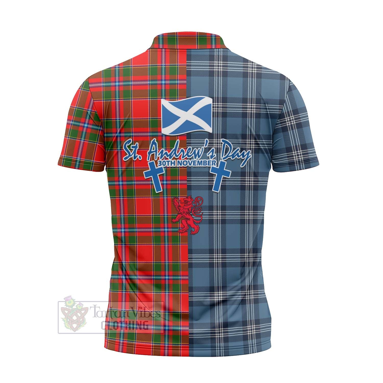 Tartan Vibes Clothing Butter Tartan Zipper Polo Shirt Happy St. Andrew's Day Half Tartan Style