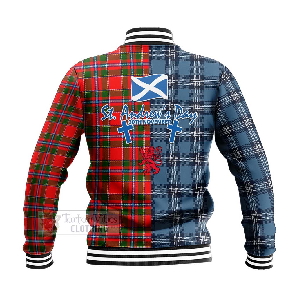 Tartan Vibes Clothing Butter Tartan Baseball Jacket Happy St. Andrew's Day Half Tartan Style