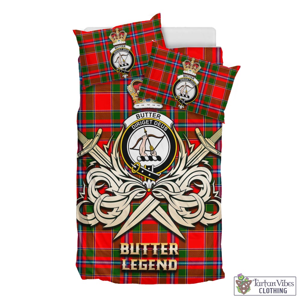 Tartan Vibes Clothing Butter Tartan Bedding Set with Clan Crest and the Golden Sword of Courageous Legacy