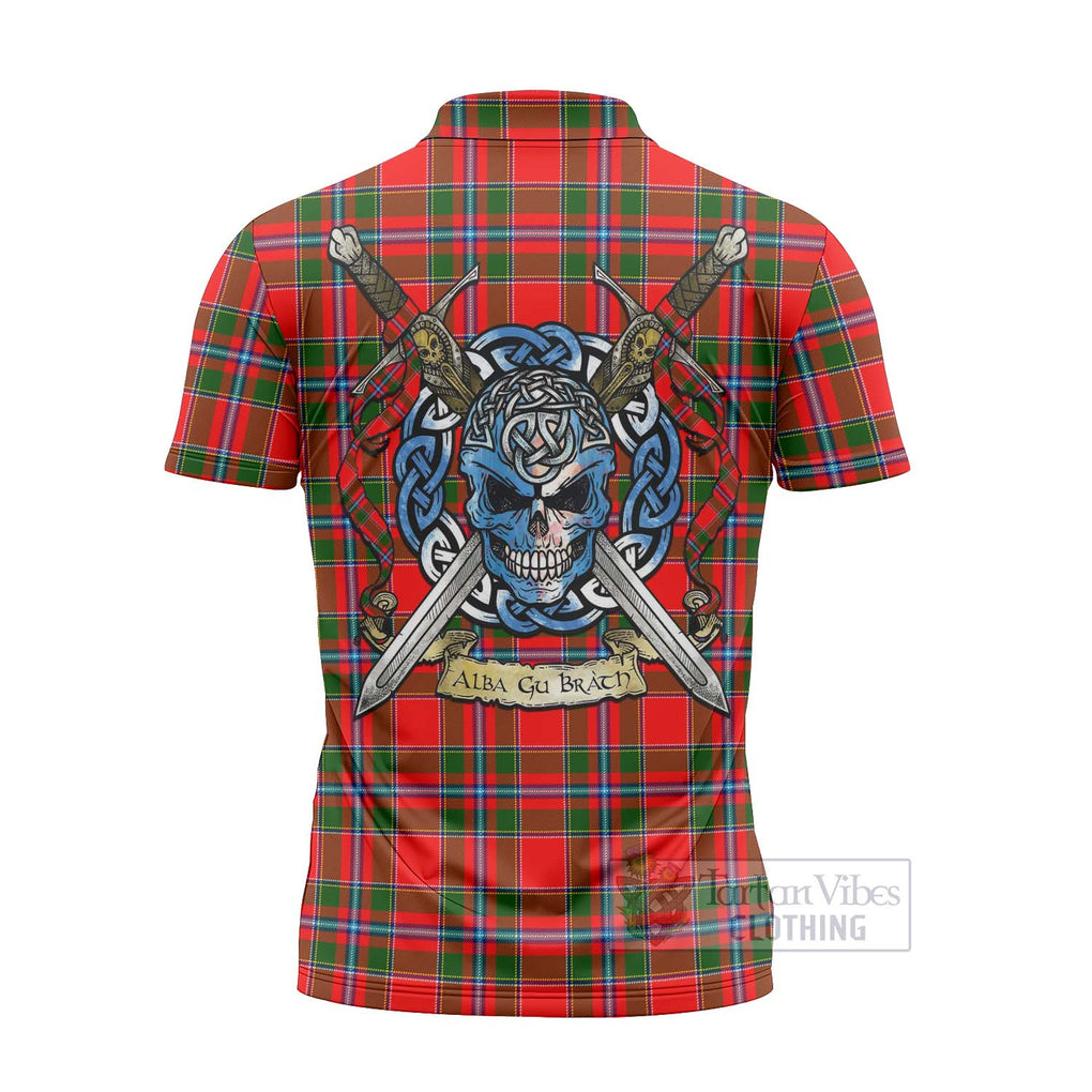 Tartan Vibes Clothing Butter Tartan Zipper Polo Shirt with Family Crest Celtic Skull Style