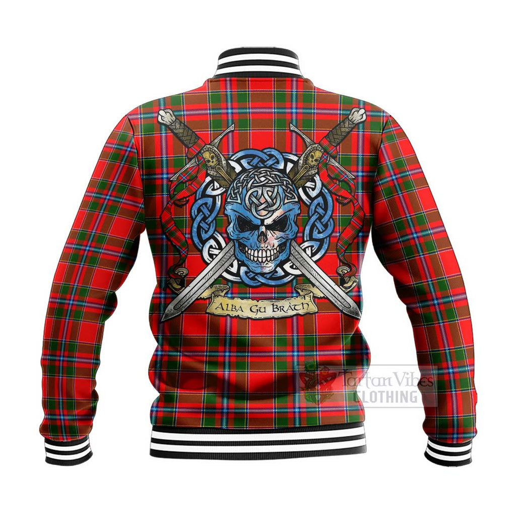 Tartan Vibes Clothing Butter Tartan Baseball Jacket with Family Crest Celtic Skull Style