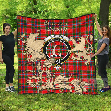 Butter Tartan Quilt with Family Crest and Scottish Symbol Style - Tartan Vibes Clothing