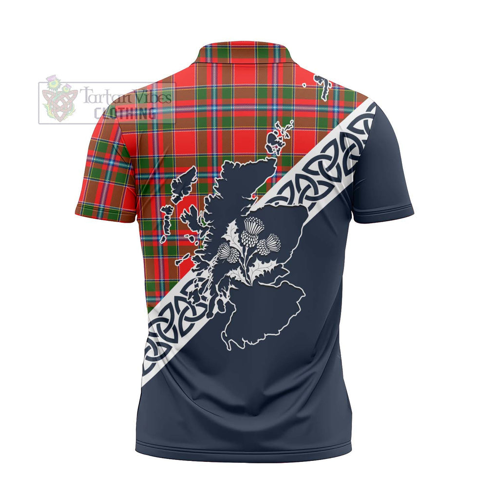 Tartan Vibes Clothing Butter Tartan Zipper Polo Shirt Featuring Thistle and Scotland Map