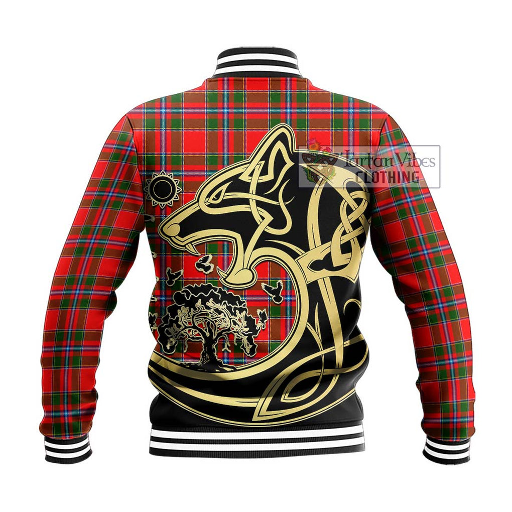 Butter Tartan Baseball Jacket with Family Crest Celtic Wolf Style - Tartan Vibes Clothing