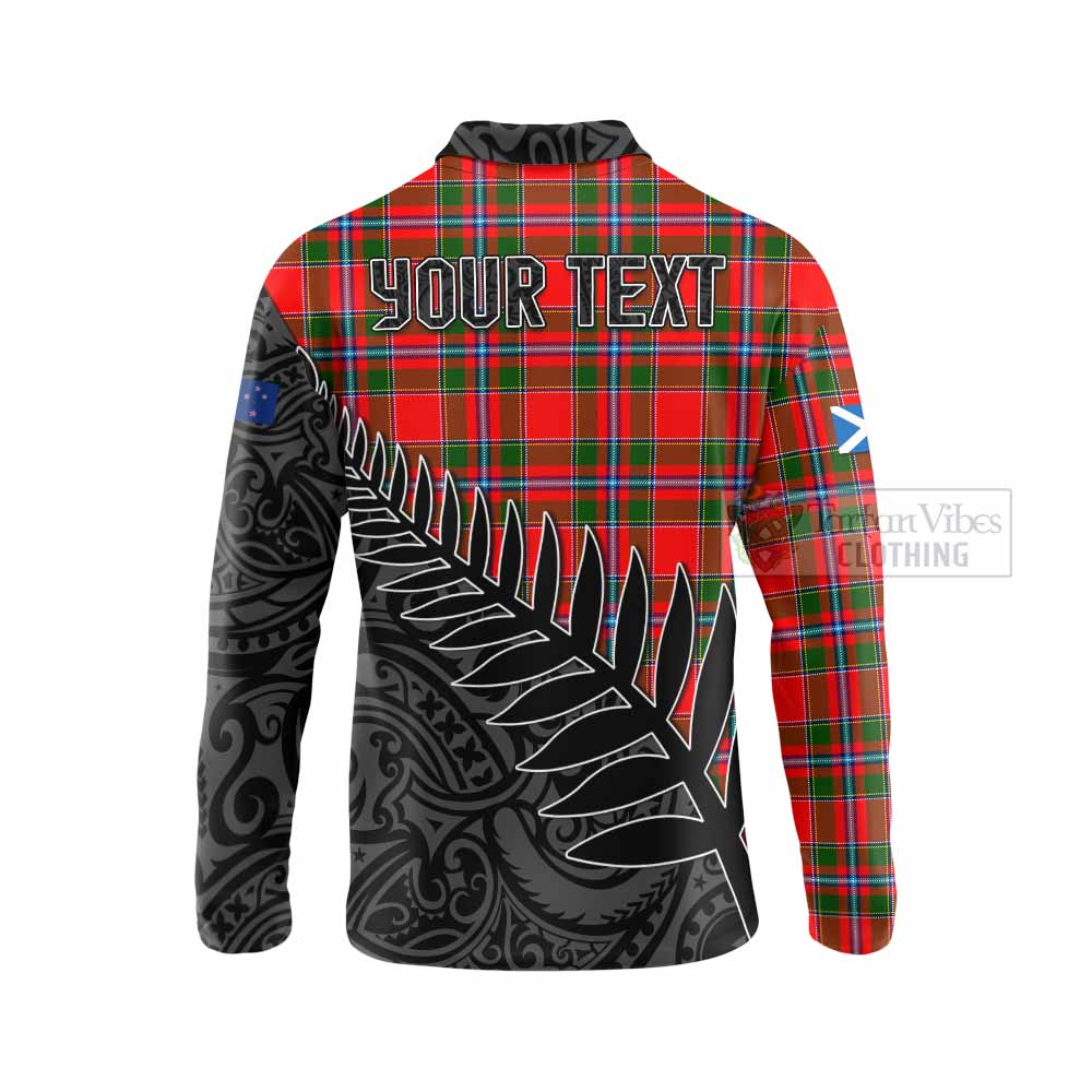 Tartan Vibes Clothing Butter Crest Tartan Long Sleeve Polo Shirt with New Zealand Silver Fern Half Style