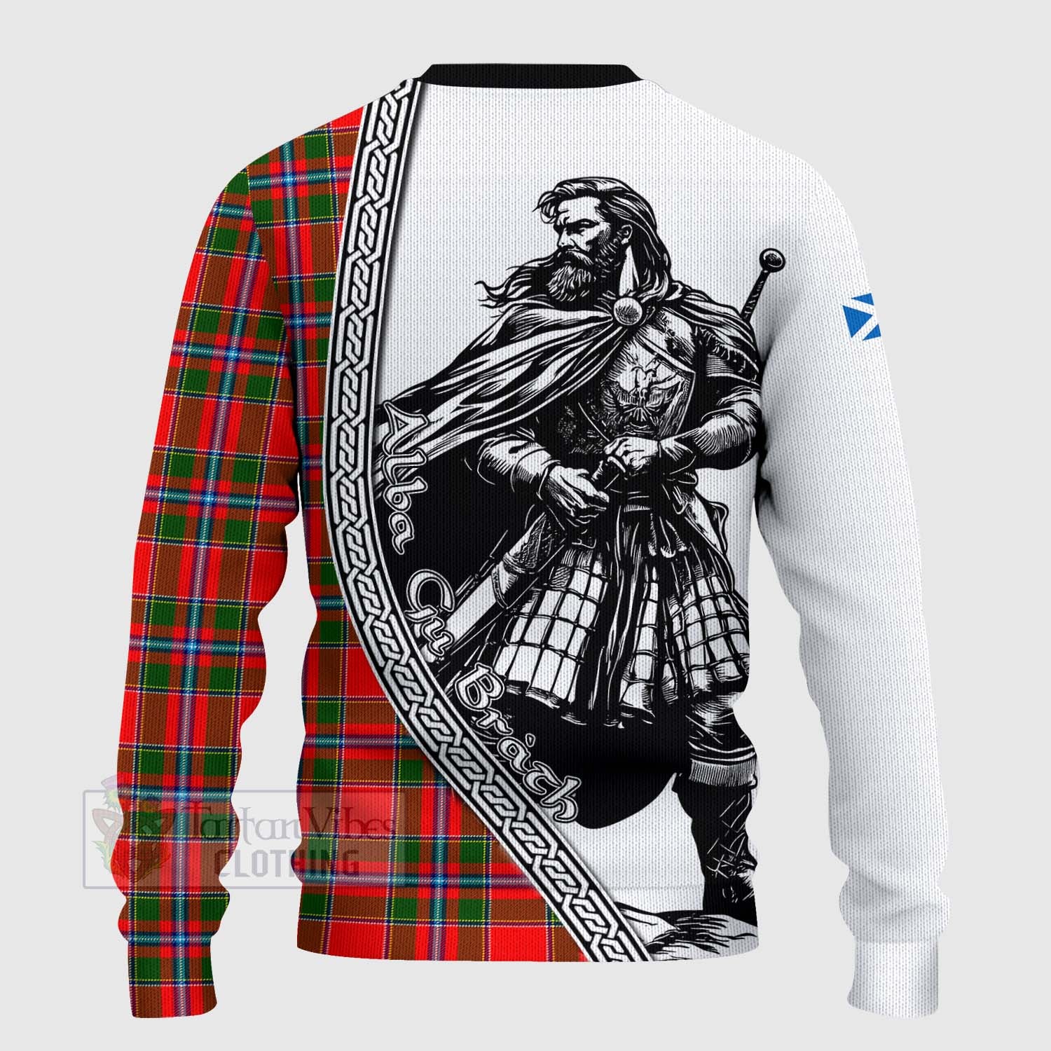 Tartan Vibes Clothing Butter Tartan Clan Crest Knitted Sweater with Highlander Warrior Celtic Style